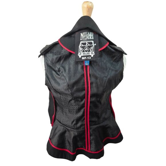 Millard Fillmore MF-13 Y2K Black Blazer Jacket Hers Sz M/L Ruffle Lapel Peplum - Picture 9 of 10